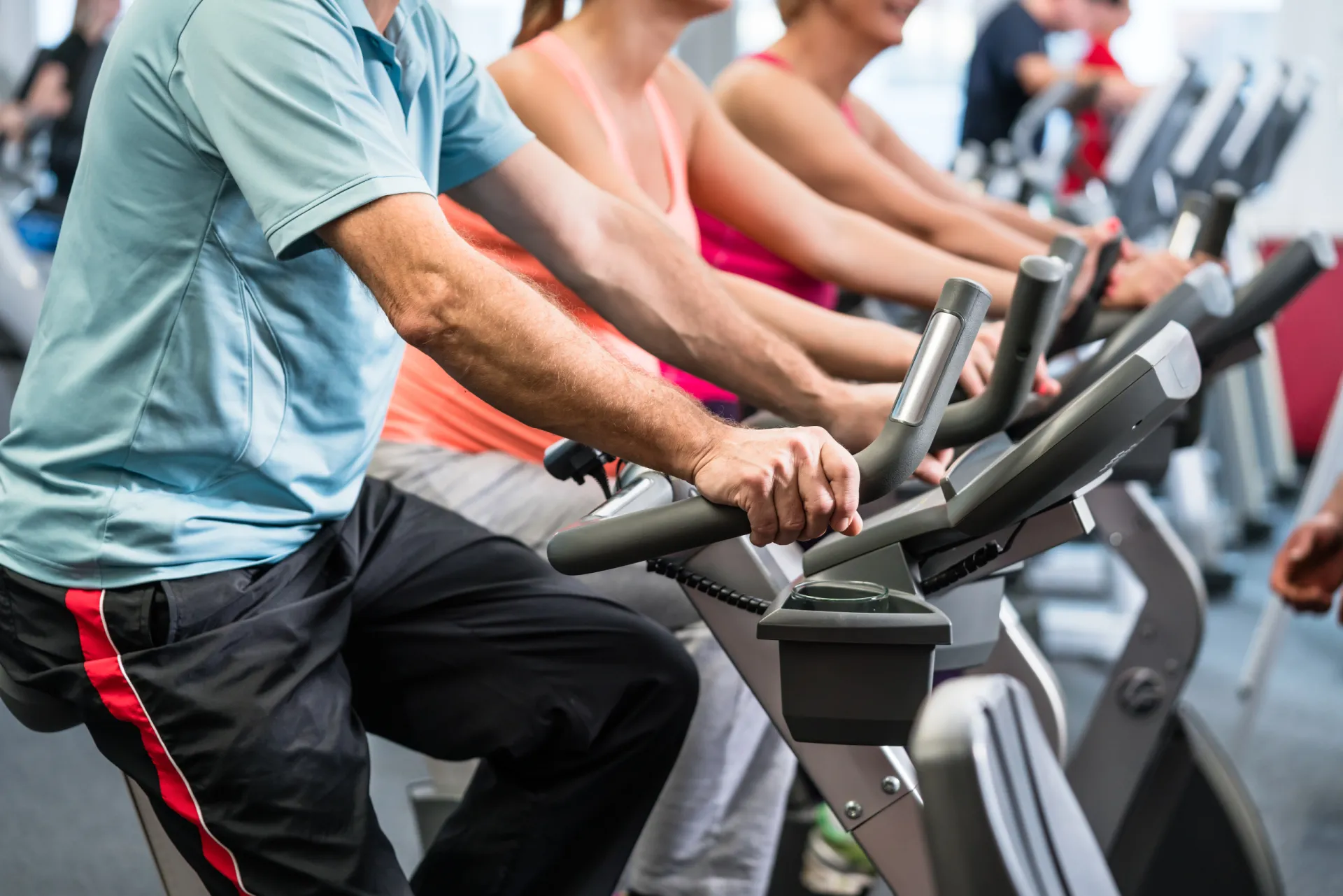 23018188 group spinning at the gym on fitness bikes
